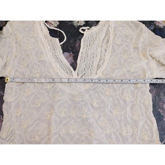Anthropologie The Deco Tunic Sheer Lace Dress Cover-Up Tie Back Ivory Womens S - Picture 9 of 10